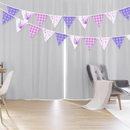 G2PLUS 39Ft Triangle Bunting Banner, 42Pcs Pink Floral Garland Pennant Banner, Reusable Cotton Triangle Flags Party Decoration for Birthday, Wedding, Garden Tea Party, Baby Shower, Room Decor