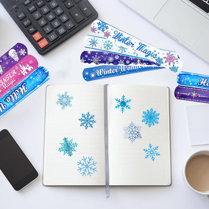 CZWXOXO 74Pcs Snowflake Theme Party Favors Contain 24 Pcs Snowflake Theme Slap Bracelets 50Pcs Snowflake Theme Stickers, Ice and Snow Theme Birthday Party Decorations