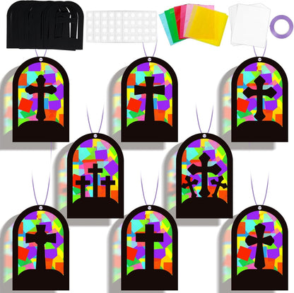 QOUBAI 32 Sets Stars Suncatchers Craft Back to School DIY Stained Glass Window Patriotic 4th of July Paper Craft Home School Classroom Decor Kid Birthday Gift Creative Art Activity Game - Colors B