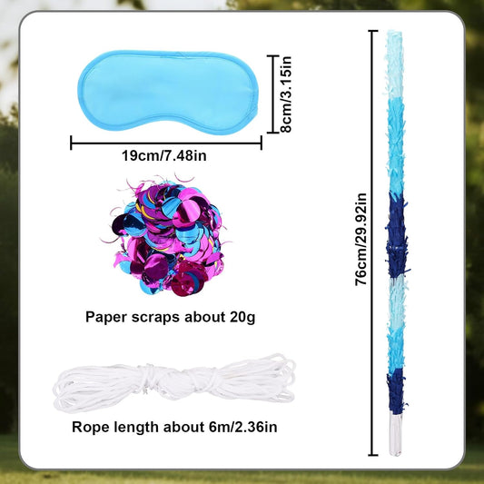 2pcs 76cm/29.92in Pinata Sticks, Include Blindfold, Rope and Confetti, Unbreakable Pinata Stick Accessories for Kids Adults Can Have Fun at Any Party (Blue)