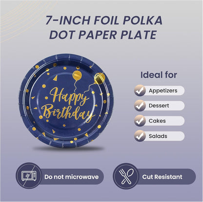 75PCS Paper Plates and Napkins Set - White and Gold Dot Disposable Party Dinnerware Includes Paper Plates, Napkins, Forks Decorations for 2026 New Year, Birthday, Wedding and Holiday, Serves 25