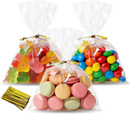 TianheInnove Cellophane Treat Bags, 4x6 Inches Small Clear Cellophane Bags with Twist Ties for Gift Wrapping, Packaging, Cookie, Candy,Dessert,Bakery,Party Favors, 250 Pcs