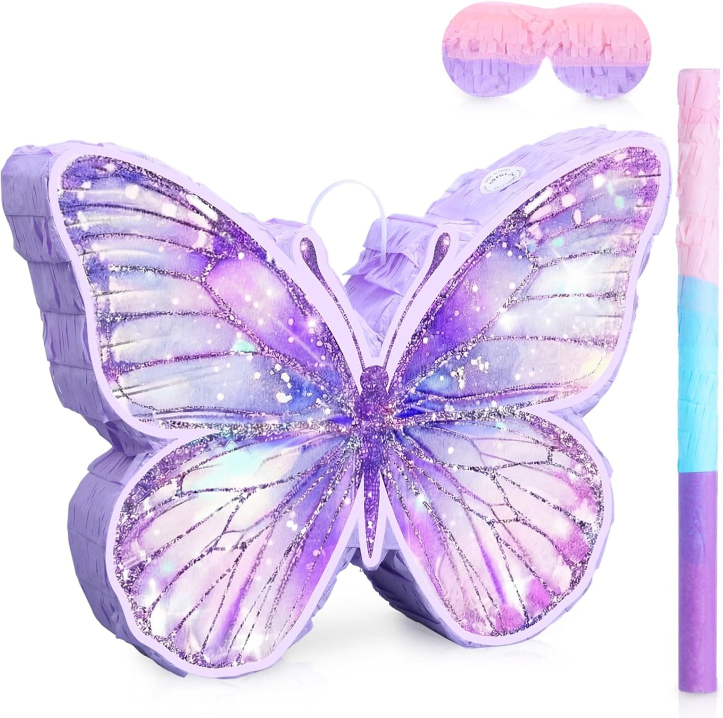 VioraWhite Fairy Piñata Princess Birthday Decorations Fairy Party Piñata Set with Stick and Blindfold for Girls Kids Butterfly Birthday Party Game Decorations Supplies