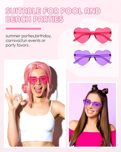 Photect 12 Pair Heart Shaped Sunglasses Neon Color Transparent Heart Glasses for Women Party Favor
