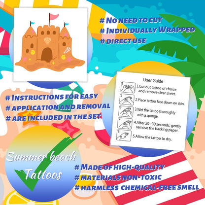 winthrop 240 Pcs Bulk Summer Temporary Tattoos for Kids, Individually Wrapped Safety Waterproof Tattoos, Best Choice for Hawaiian Luau Party Pool Beach Party Favors Classroom Matching Game, 60 Designs