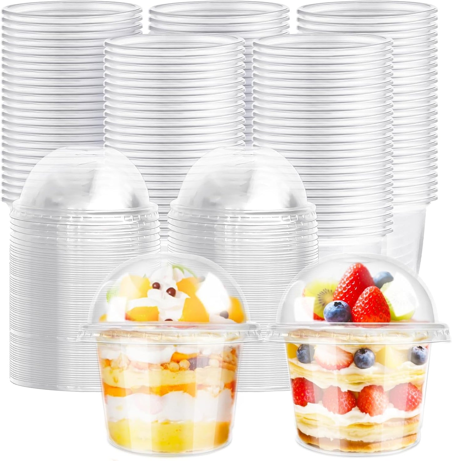 Jnnzzggu 50 Pcs 8 OZ Disposable Plastic Cups with Dome Lids,Clear Dessert Cup,Mini Parfait Appetizer Containers for Ice Cream,Cake,Fruit,Pudding,Jello Shot,Drink,Yogurt,Soups,Salad,Snacks