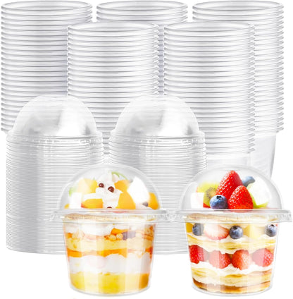 Jnnzzggu 50 Pcs 8 OZ Disposable Plastic Cups with Dome Lids,Clear Dessert Cup,Mini Parfait Appetizer Containers for Ice Cream,Cake,Fruit,Pudding,Jello Shot,Drink,Yogurt,Soups,Salad,Snacks