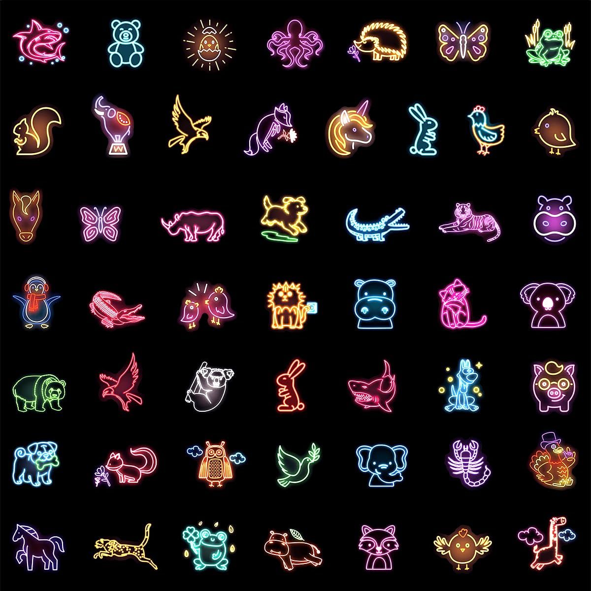 100pcs Neon Animal Waterproof Vinyl Stickers - Cute Animal Decor & Party Favors for Goodie Bag, Water Bottle, Classroom Prizes