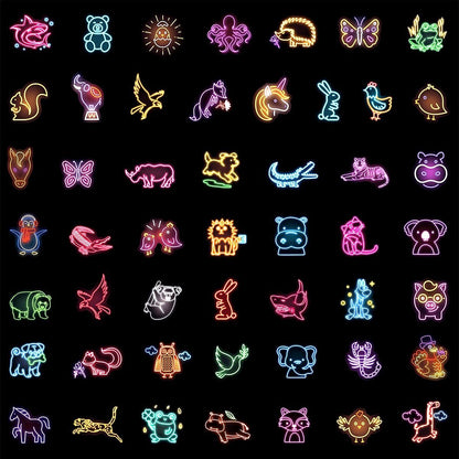 100pcs Neon Animal Waterproof Vinyl Stickers - Cute Animal Decor & Party Favors for Goodie Bag, Water Bottle, Classroom Prizes