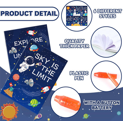 ZOIWA 48Pcs Outer Space Party Favors Notepads with Invisible Ink Pen Astronaut Party Favors Magic Spy Pens with Light Mini Space Notebooks for Kids Solar System Galaxy Party Gifts Goodie Bags Stuffers