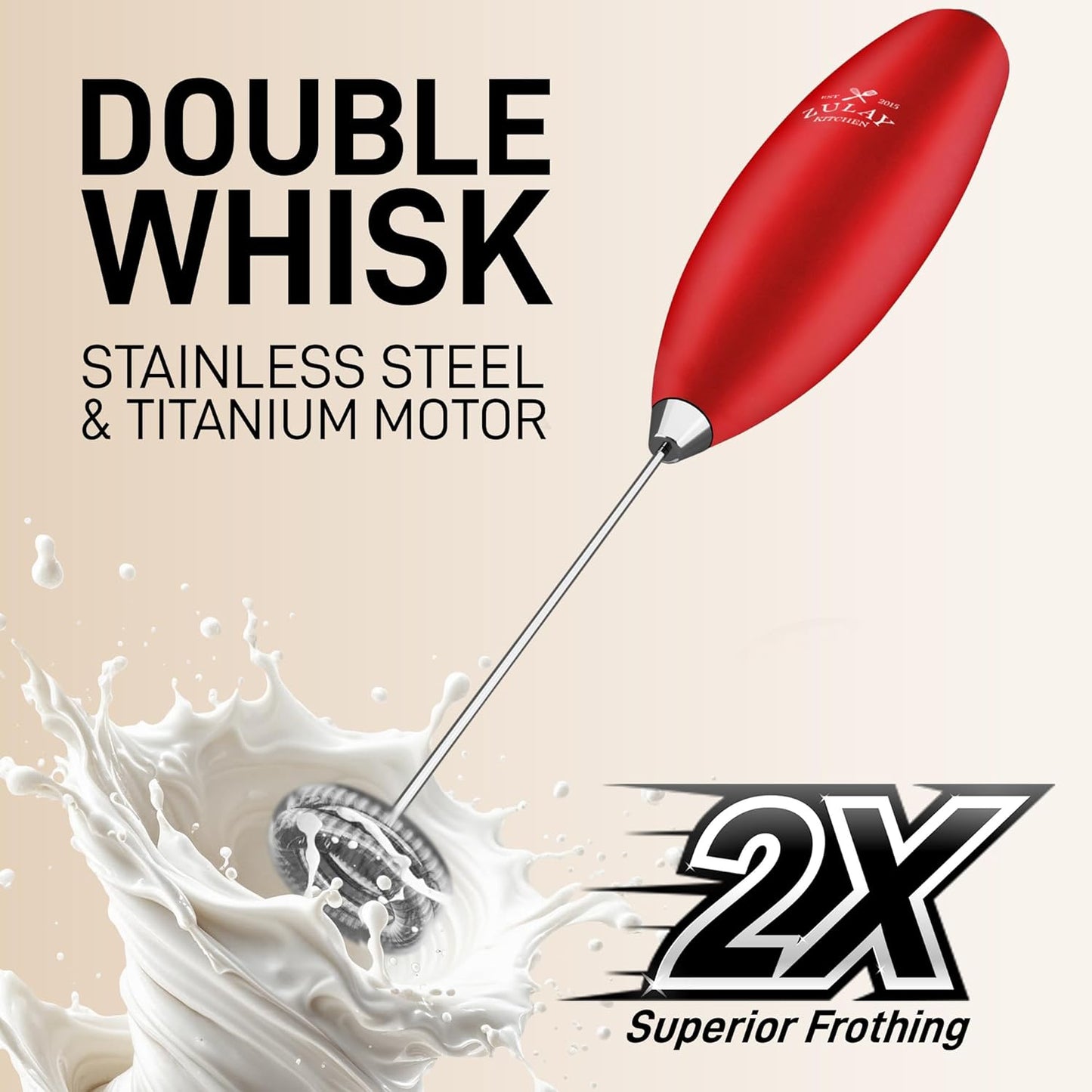 Zulay Kitchen Powerful Milk Frother Wand With Duracell Batteries - Ultra Fast Handheld Drink Mixer - Electric Whisk Foam Maker for Coffee, Lattes, Cappuccino & Matcha - Z1 Motor - Black - Colors C