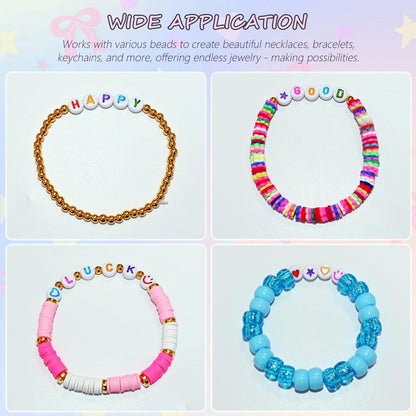 Amaney 1400pcs Glow Letter Beads, Heart Beads Whit Elastic Beading Cord,4x7mm Round Acrylic Alphabet Beads for Friend Bracelet Jewelry Making