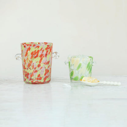 Creative Co-Op 32-Ounce Confetti Glass Ice Bucket with Handles, Yellow and Green