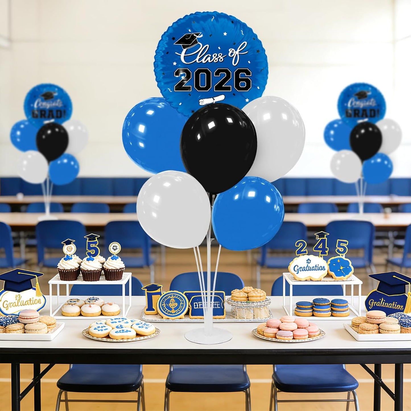 Graduation Decorations - 4 Set Balloon Stands, Class of 2026 Congrats Grad Table Centerpieces for Graduation Party Supplies(Gold& Black)