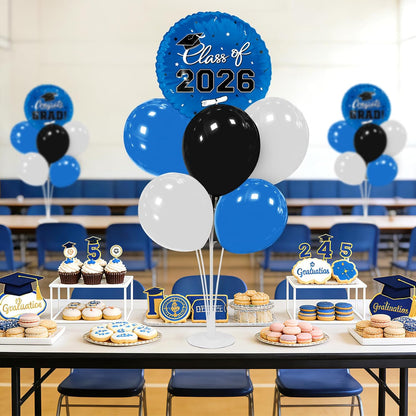 Graduation Decorations - 4 Set Balloon Stands, Class of 2026 Congrats Grad Table Centerpieces for Graduation Party Supplies(Gold& Black)