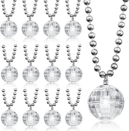 Sasylvia 12 Pcs LED Disco Ball Necklaces Light up Bead Necklaces 70s Disco Party Favors Glow in The Dark Bead Jewelry Costume Accessories for New Year Party Dance Supplies(Silver, Colorful)