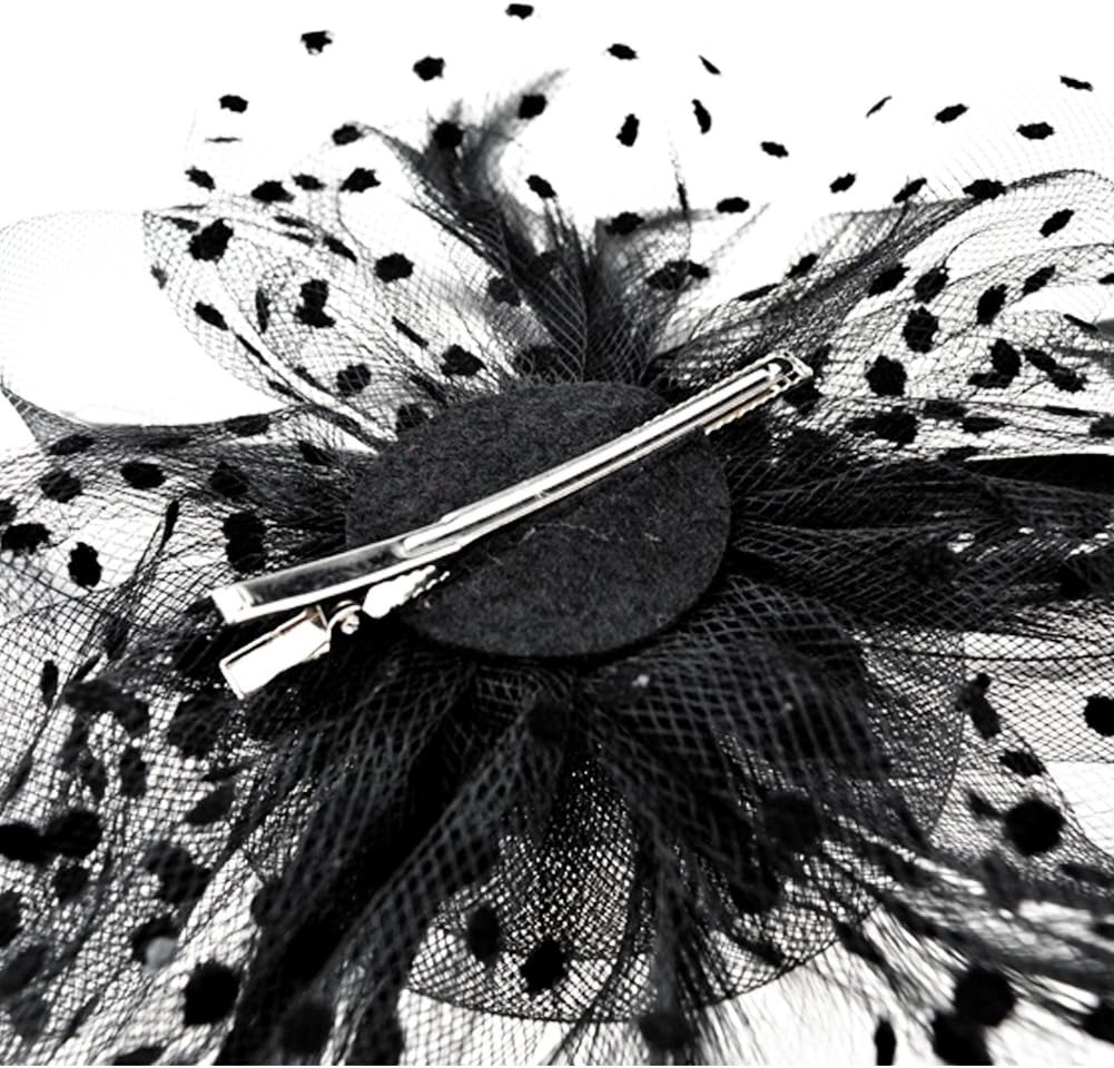DRESHOW Fascinators Hat Flower Mesh Ribbons Feathers on a Headband and a Clip Tea Party Headwear for Girls and Women - Colors A