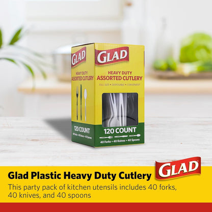 Glad Clear Disposable Cutlery Set with Heavy Duty Plastic Forks, Knives, and Spoons, Reusable Dishwasher Safe Plastic Utensils for Parties and Everyday Use, 240 Count