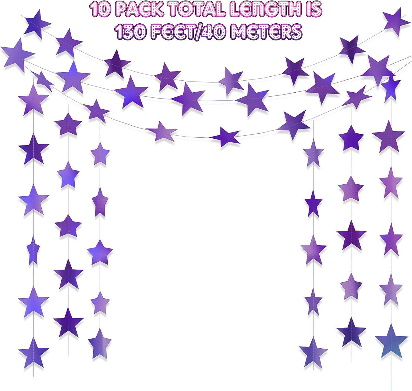 Patelai Glitter Star Garland Banner 2026 Graduation Decor 130 Feet Star Hanging Banner Twinkle Backdrop for Party Birthday Classroom Wedding Supplies(Gold)