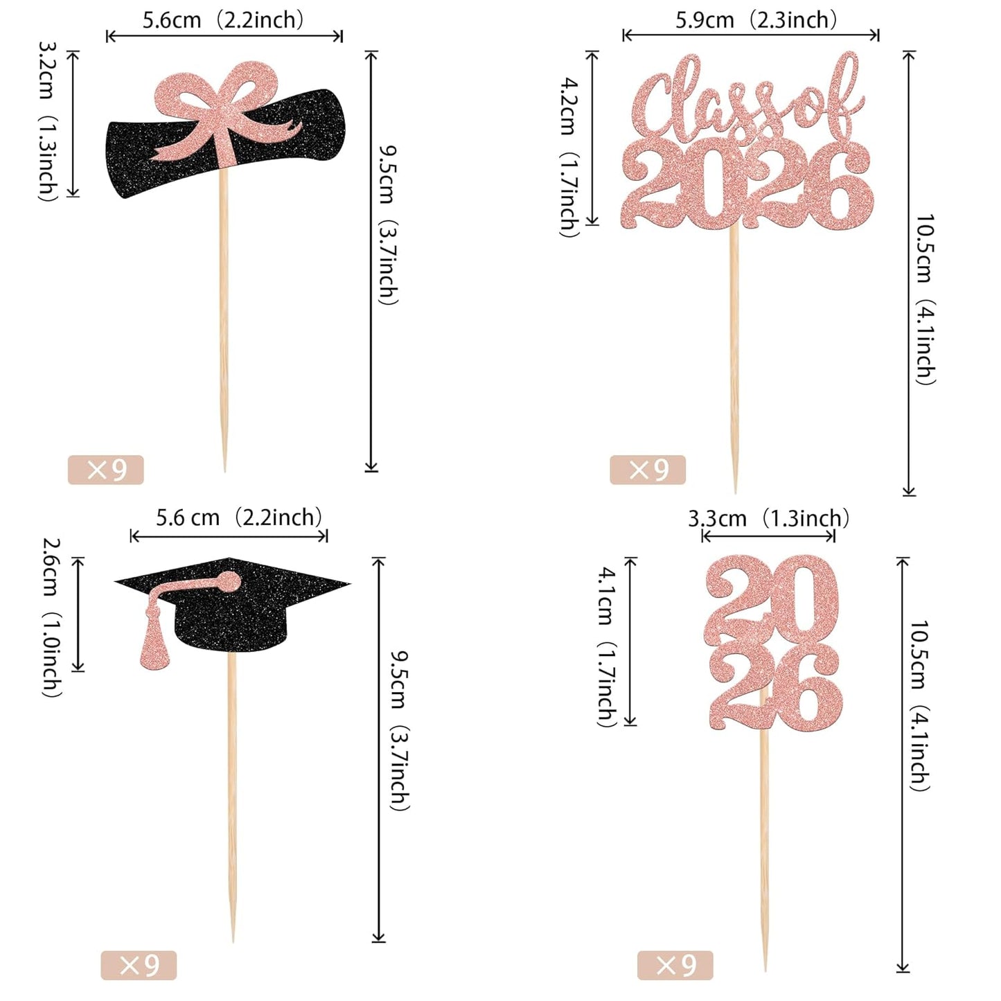 36 PCS 2026 Graduation Theme Cupcake Toppers Glitter Class of 2026 Grad Cap Diploma Cupcake Picks 2026 Graduation Theme Party Cake Decorations Supplies Deep Blue
