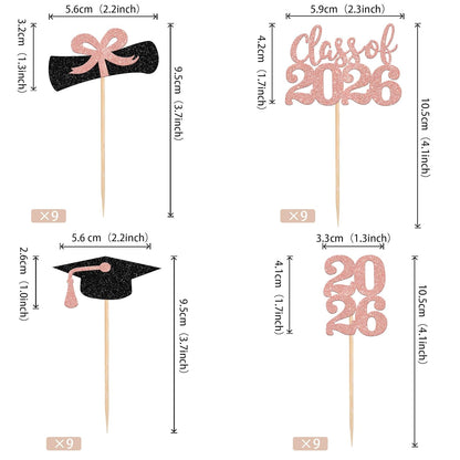36 PCS 2026 Graduation Theme Cupcake Toppers Glitter Class of 2026 Grad Cap Diploma Cupcake Picks 2026 Graduation Theme Party Cake Decorations Supplies Deep Blue