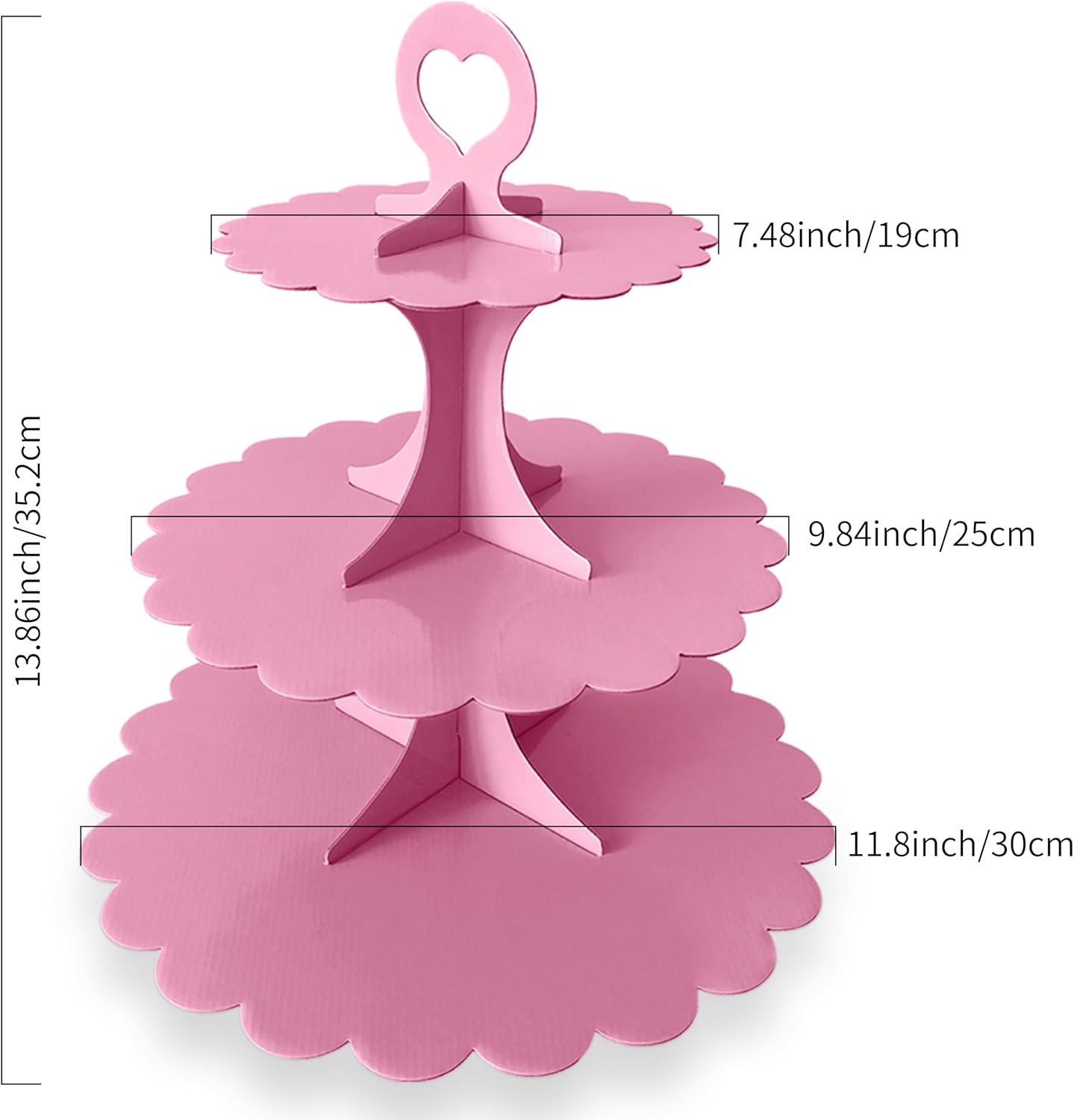 White Cupcake Stand Tower, 3-Tier Cardboard Dessert Display with Heart Handle,Perfect for Birthday Baby Shower Wedding Tea Party Graduation, Easy 60-Second Assembly, Holds 12+Cupcakes (1-Pack)