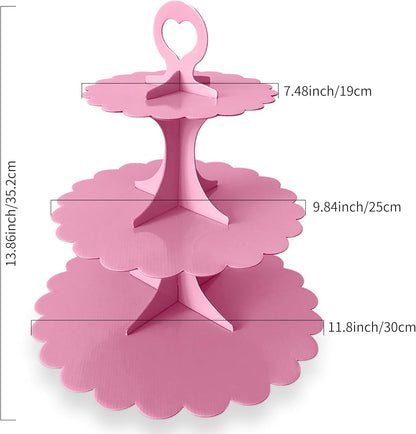 White Cupcake Stand Tower, 3-Tier Cardboard Dessert Display with Heart Handle,Perfect for Birthday Baby Shower Wedding Tea Party Graduation, Easy 60-Second Assembly, Holds 12+Cupcakes (1-Pack)