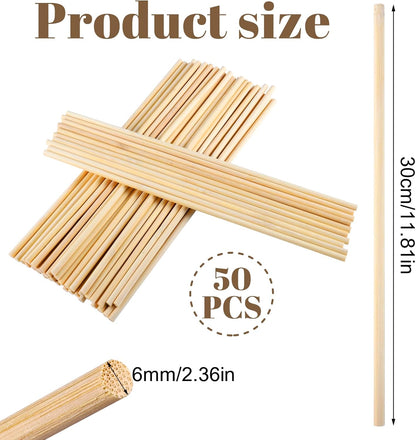 150 Pcs Wooden Dowel Rods - 1/8 x 12 Inch Wooden Sticks for Crafts Unfinished Cake Dowels Sticks for Flower Bouquet and DIYers