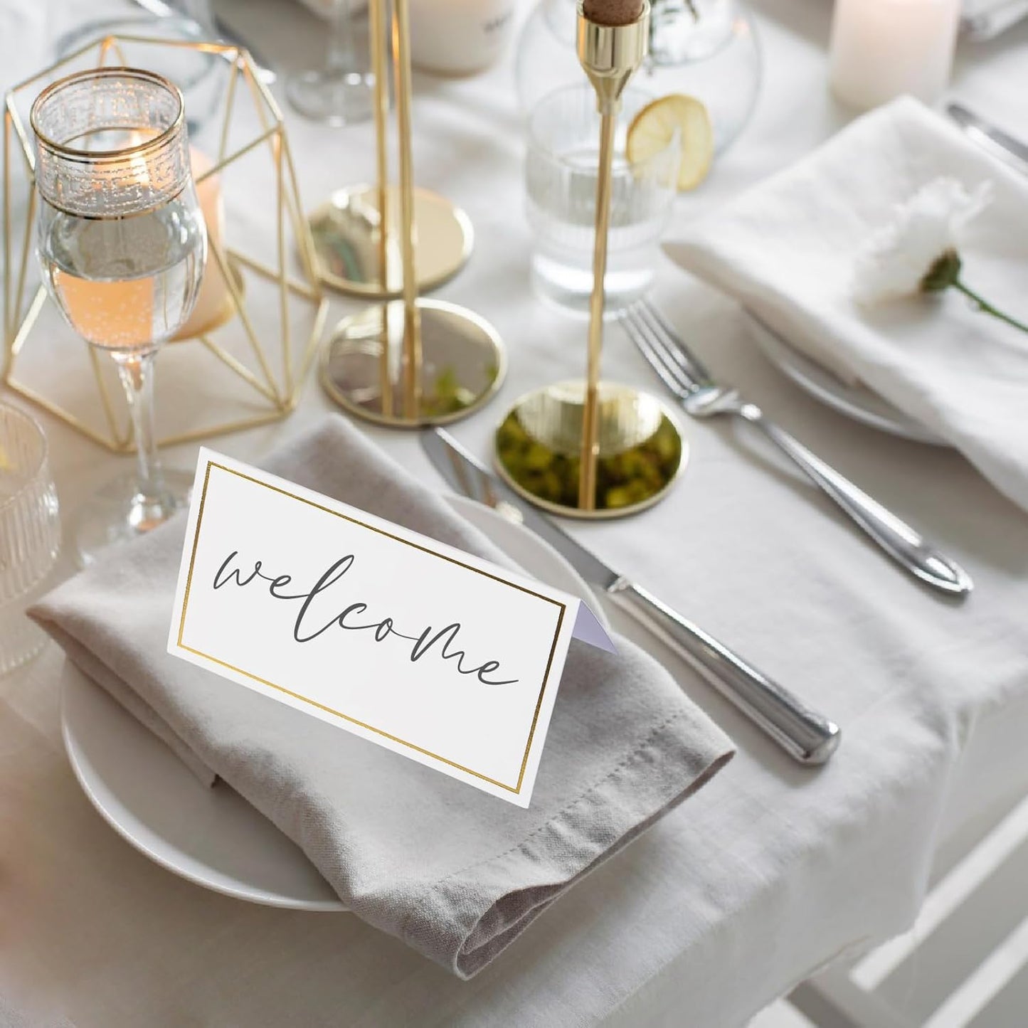 Place Cards Pack of 120 - Small Table Name Cards with Gold Foil Border Weddings, Banquets, Events, Not for Printers