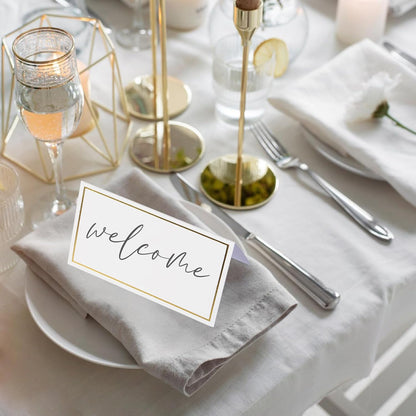 Place Cards Pack of 120 - Small Table Name Cards with Gold Foil Border Weddings, Banquets, Events, Not for Printers