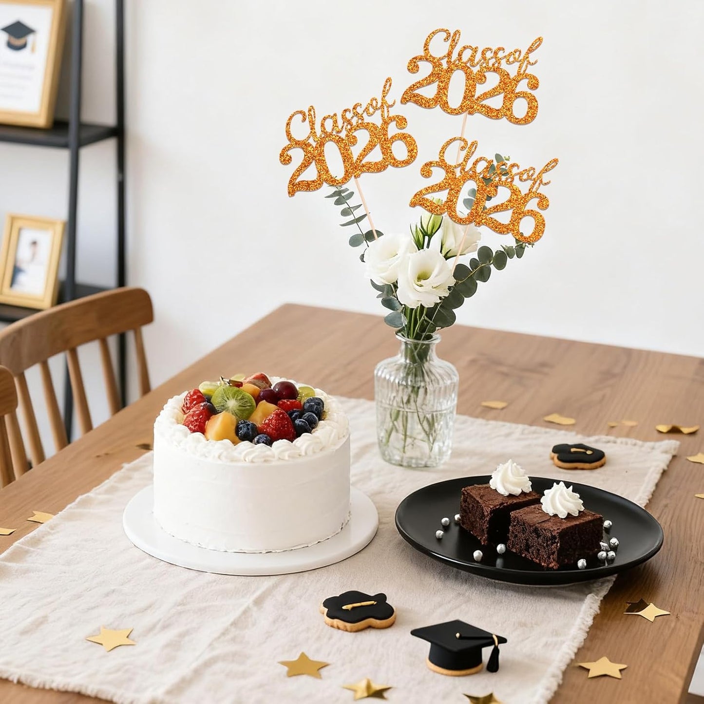 Gold Class of 2026 Double-sided Graduation Table Centerpieces, 12 Pcs Grad Party Decorations with Sticks, Graduation 2026 Party Supplies for Table Decor