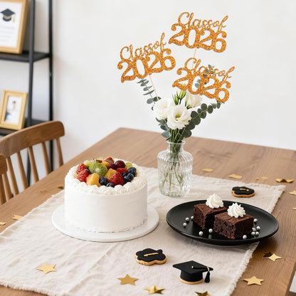 Gold Class of 2026 Double-sided Graduation Table Centerpieces, 12 Pcs Grad Party Decorations with Sticks, Graduation 2026 Party Supplies for Table Decor