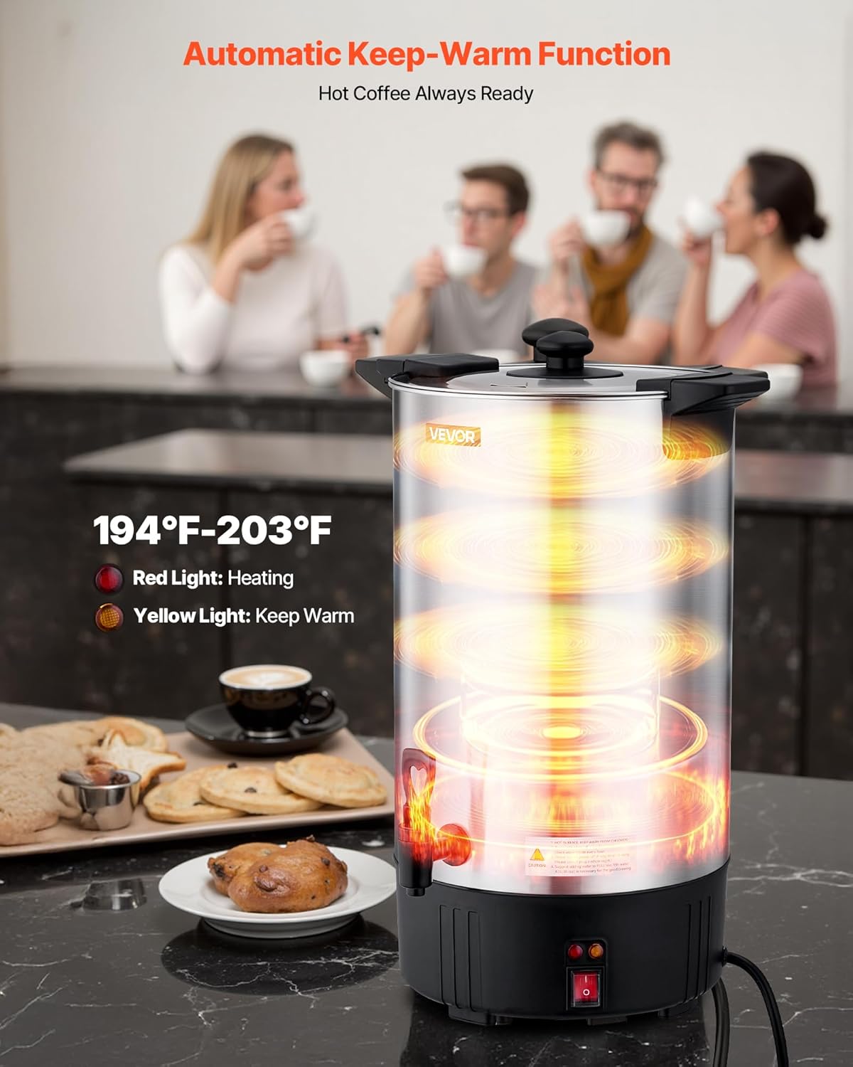 VEVOR Commercial Coffee Urn, 60 Cup 9 L Hot Beverage Dispenser with Dripless Faucet, Quick-Brewing Stainless Steel Large Commercial Coffee Maker, for Catering, Business, Party, Church & Restaurant