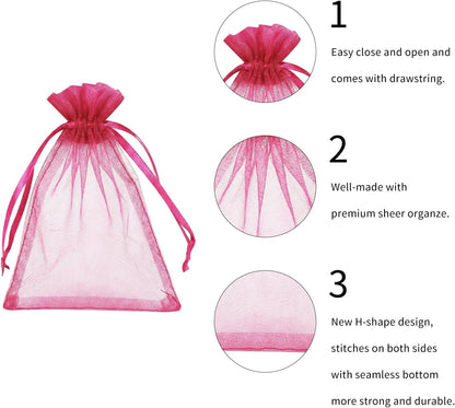 Wudygirl 100pcs 5X7 Inches White Organza Bags Christmas Drawstring Pouches Party Wedding Favor Bags Goodie bags(White 5x7)