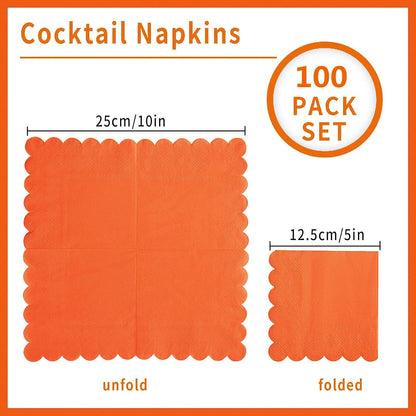 100 Pack Cocktail Napkin 2-Ply Scalloped Edged Dessert Napkins Folded 5 x 5 Inches Disposable Napkins for Dinner Wedding Birthday Party Bridal Anniversary Reception Event (Pink)