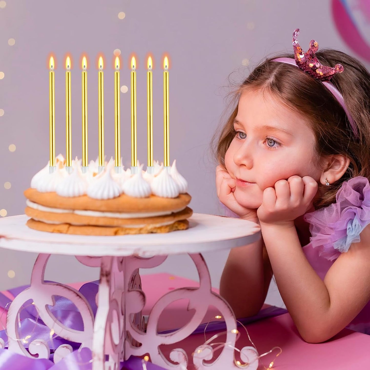 BEAN LIEVE 30-Count Champagne Gold Long Thin Metallic Birthday Candles, Cake Candles, Birthday Parties, Wedding Decorations, Party Candles, Cake Decorations