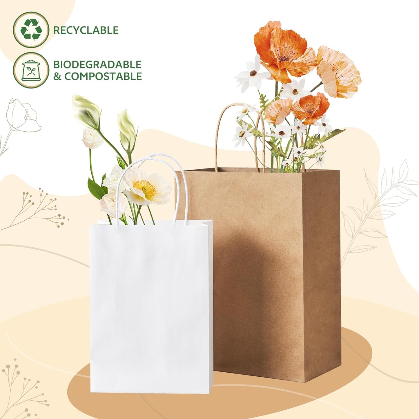 YEEHAW 24 Pack Small Gift Bags 5.8"×3.2"×8.25" Kraft Paper Bags with Handles, Party Favor Bags Bulk for Kids Birthday, Baby Shower, Crafts, Wedding, Party (6 Colors)