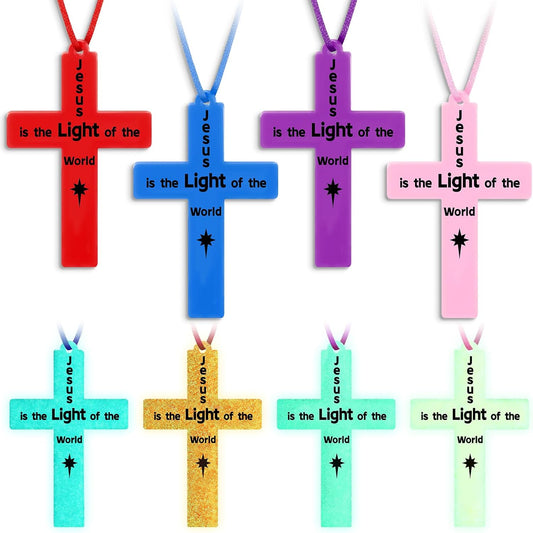 Tondiamo 30 Set Glow in The Dark Cross Necklace Bulk Jesus Light up Cross Necklace Silicone VBS Religious Christian Gift Bulk Birthday Party Favors for Church Item