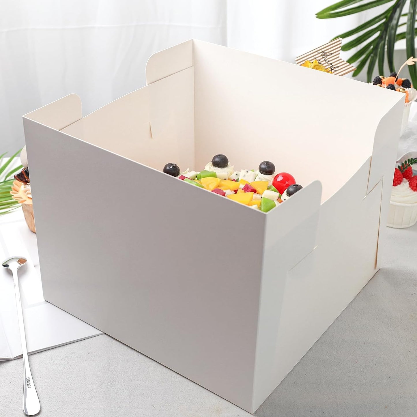 VGOODALL 2 Pack Cake Boxes, 10x10x8 Inches Cake Containers with Window, White Bakery Boxes with Lids for Donuts, Pies, Cookies,Birthday Party Wedding