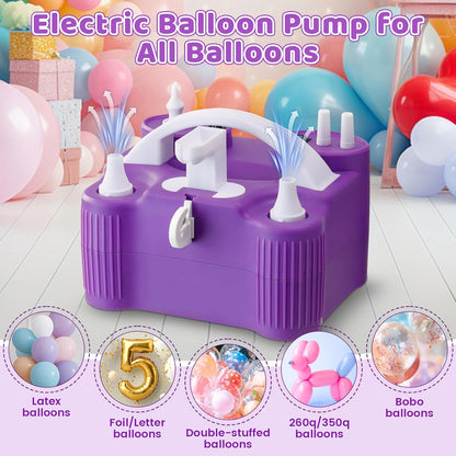 4-in-1 Electric Balloon Pump for All Balloons,Portable Dual Nozzle 600W Air Pump for Balloons,High Power Balloon Blower for Latex Foil 260q Mylar Balloon,Inflation Pool Float and Sports Balls