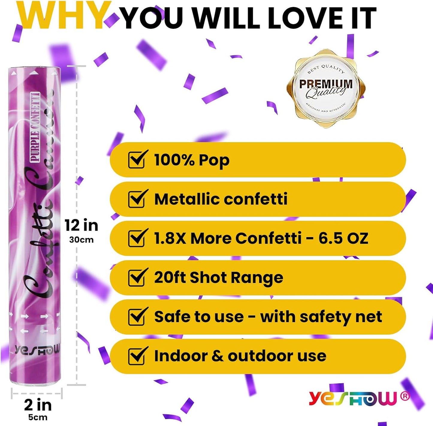 Confetti Cannon Party Poppers Gold,(6 pack) YESHOW Confetti Shooters Blaster for Birthday Graduation Wedding Christmas New Year’s Eve and Valentine's Day Any Celebrations