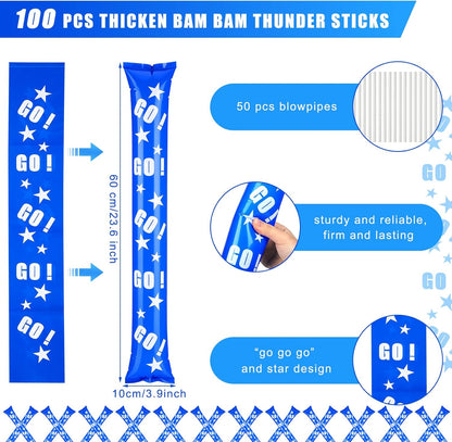 Hungdao 100 Pcs Thunder Sticks Spirit Boom Sticks Cheerleading Football Noise Makers Inflatable Noisemakers for Party Dance Basketball Sporting Event