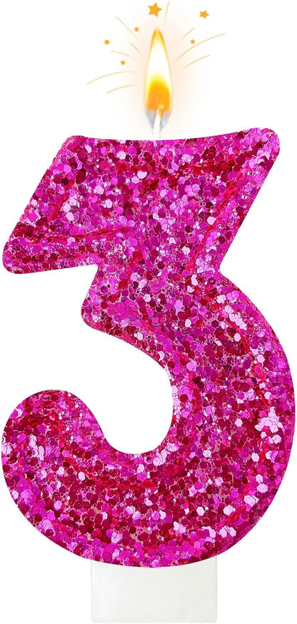 Birthday Number Candles, Glitter Number Candle Cake Decorations with Sequins, Cupcake Decorations for Girls, Women, Party Anniversary Celebrations (Number 6, Purple)