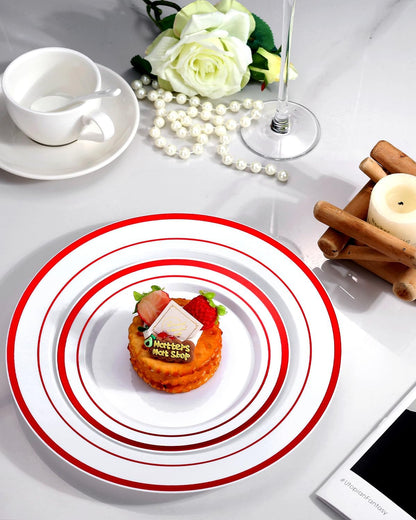 Goodluck 200PCS Gold Plastic Plates, Heavy Duty Disposable Gold Plates with 100 10.25 inch Dinner Plates and 100 7.5 inch Dessert Plates for Party, Holiday, Wedding, Thanksgiving