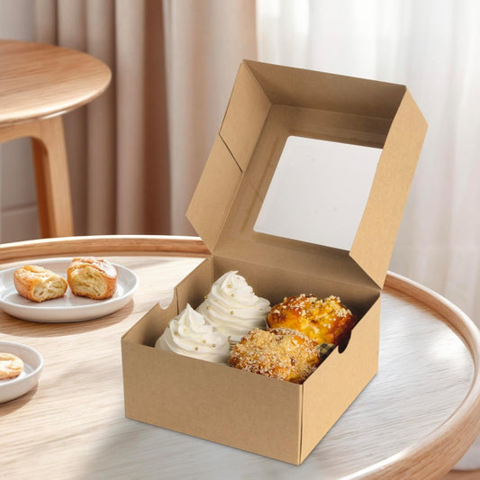 Jotique Cupcake Boxes with Window, 30 Sets 6x6x3 Inch Kraft Paper Bakery Boxes for Cookies and Muffins, Sturdy Disposable Treat Boxes for Pastry, Baked Goods, Gift Giving, Mother's Day