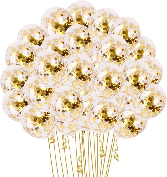Gold Confetti Balloons, 50 Pcs 12 Inch, Glitter Gold Confetti Party Balloons, Party Decorations, Birthday Wedding Baby Shower Party Balloons Decorations