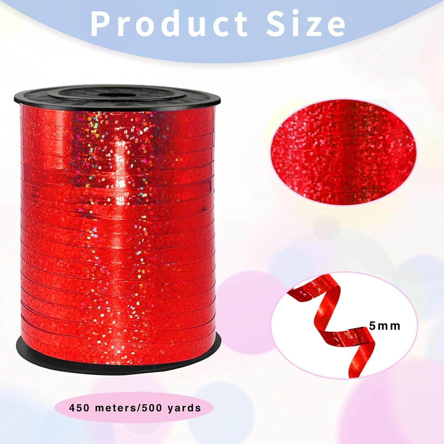 Rainbow Curling Ribbon, 500 Yard Metallic Shiny Curling Ribbon, 1/5" for Presents, Balloons, Parties & Festivals