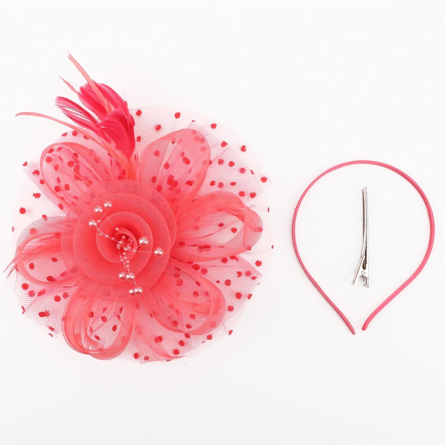 DRESHOW Fascinators Hat Flower Mesh Ribbons Feathers on a Headband and a Clip Tea Party Headwear for Girls and Women - Colors B