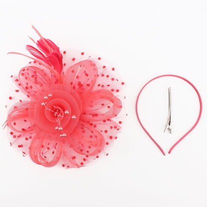 DRESHOW Fascinators Hat Flower Mesh Ribbons Feathers on a Headband and a Clip Tea Party Headwear for Girls and Women - Colors B