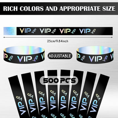 Teling 500 Pack VIP Plastic Wristbands Bracelets Party for Events VIP Custom Wristbands Plastic Bracelets Tear proof Waterproof Wrist Bands Arm Bands for Events Concerts